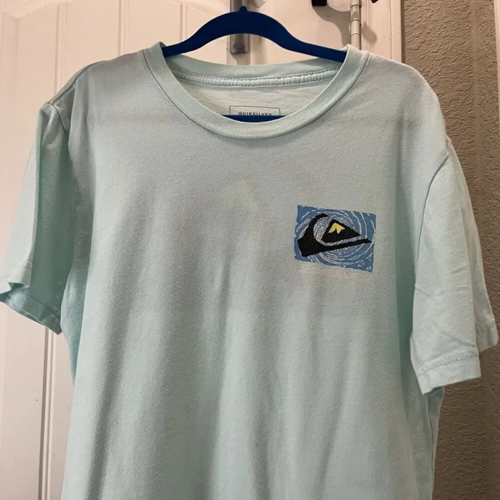 QuikSilver Light Blue Teal Ocean Graphic Tee Short Sleeve Youth Boys Size L